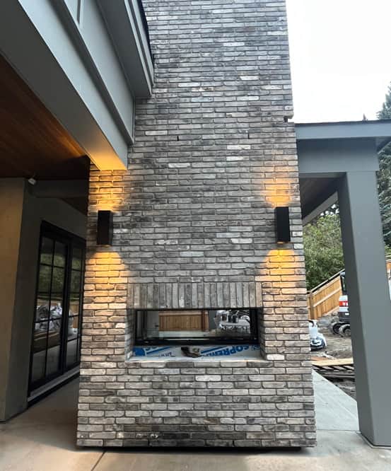 Outdoor brick fireplace masonry, Calgary
